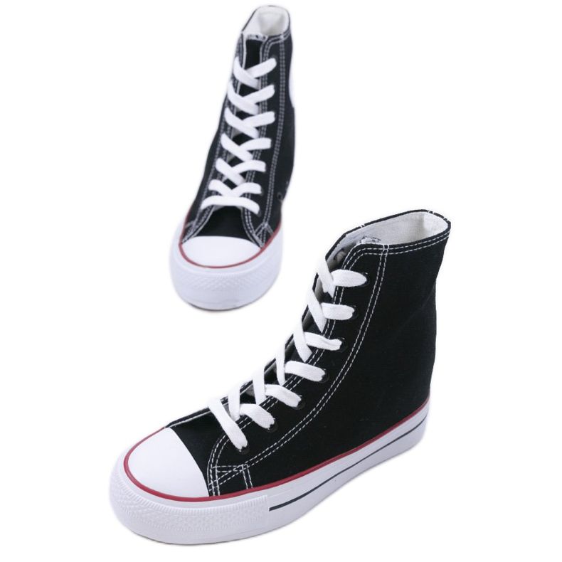 Czarne sneakersy na koturnie sznurowane B706-1 1