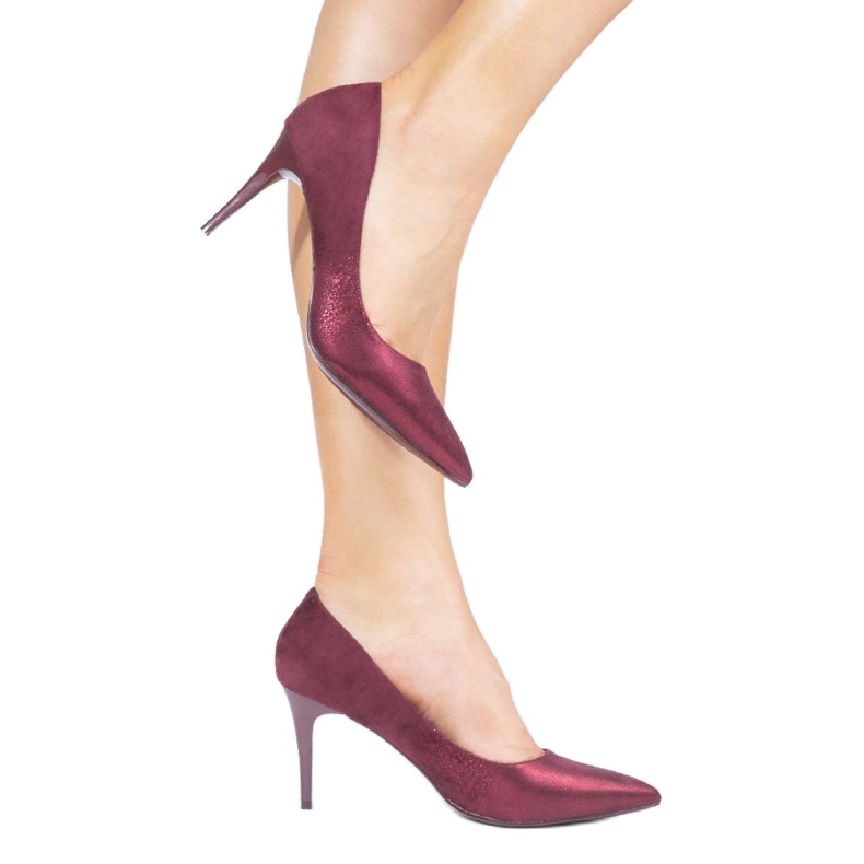 Różowe klasyczne szpilki z eko-zamszu DD50P czerwone 1