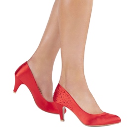 Czerwone czółenka na szpilce z cyrkoniami MJ1440 1