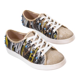 Złote trampki bogato zdobione C17-3997 wielokolorowe złoty żółte 1