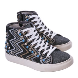 Czarne wysokie trampki bogato zdobione D17-27027 wielokolorowe 1