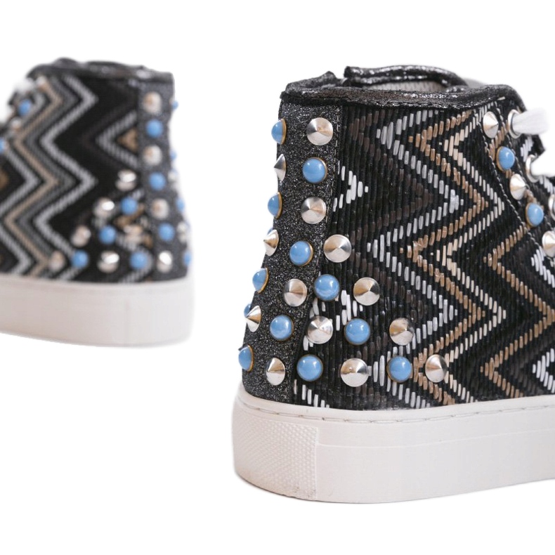 Czarne wysokie trampki bogato zdobione D17-27027 wielokolorowe 2