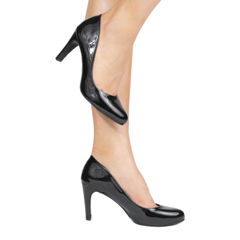 Czarne lakierowane czółenka na słupku YS-452 1