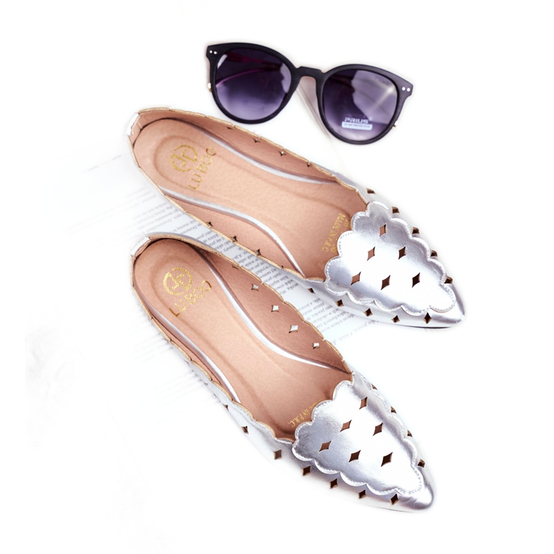 Lu Boo Damskie Baleriny Srebrne Metaliczne Dianna srebrny 4