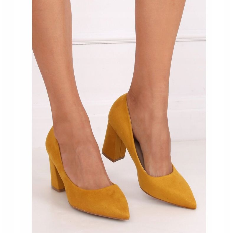 Czółenka na słupku miodowe 030-22 ES-1 Yellow żółte 2