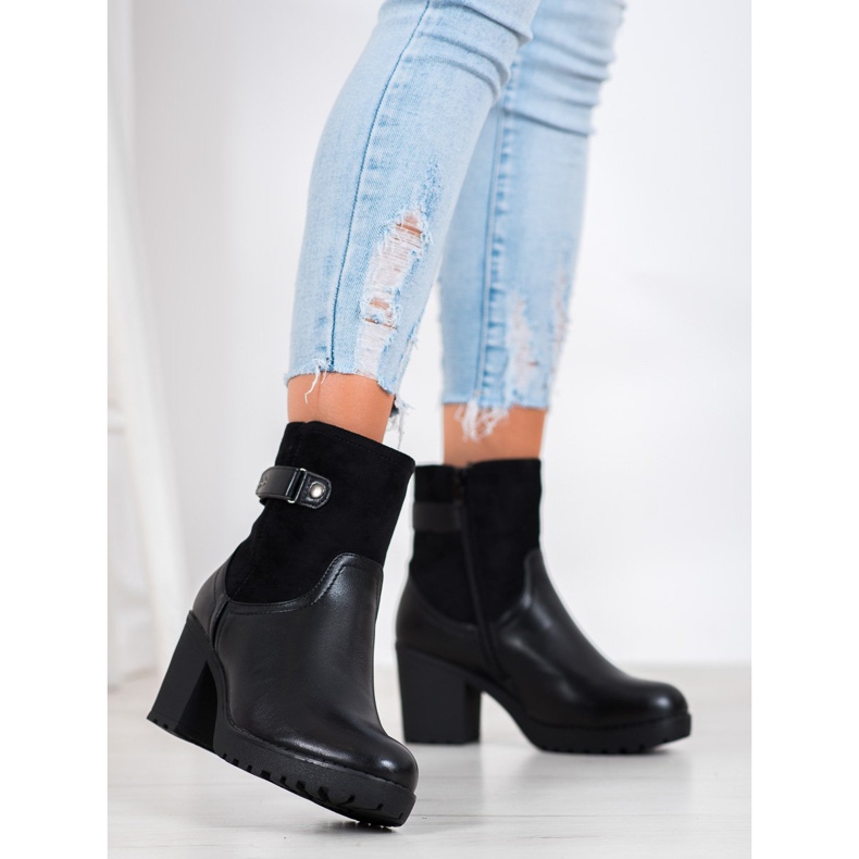 J. Star Ciepłe Botki Na Słupku czarne 1