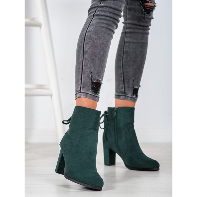 Wiązane Botki Na Słupku VINCEZA zielone 1