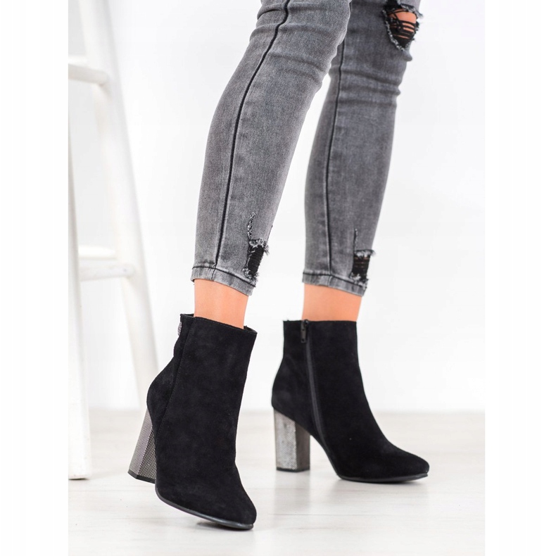 Goodin Skórzne Botki Na Słupku czarne 1