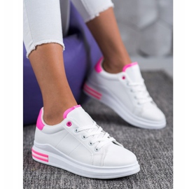 SHELOVET Modne Wiązane Sneakersy białe różowe 1