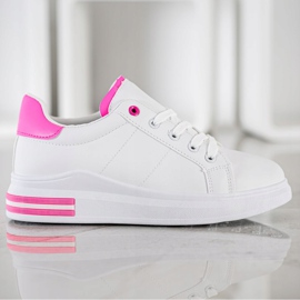 SHELOVET Modne Wiązane Sneakersy białe różowe 3