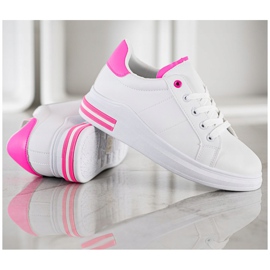 SHELOVET Modne Wiązane Sneakersy białe różowe 4