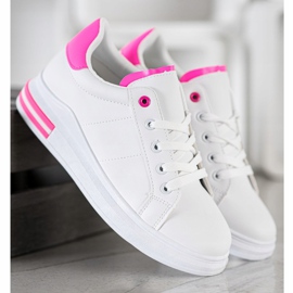 SHELOVET Modne Wiązane Sneakersy białe różowe 5