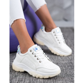 SHELOVET Sneakersy Z Eko Skóry białe 5