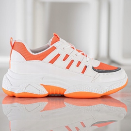 SHELOVET Wygodne Sneakersy Z Siateczką białe pomarańczowe 3