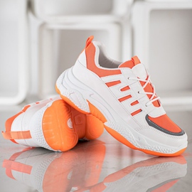 SHELOVET Wygodne Sneakersy Z Siateczką białe pomarańczowe 4