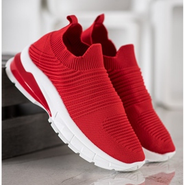SHELOVET Wsuwane Tekstylne Sneakersy czerwone 5