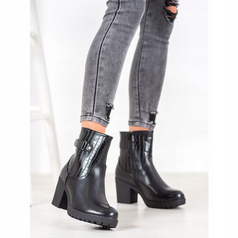 J. Star Ciepłe Botki Na Słupku czarne 1