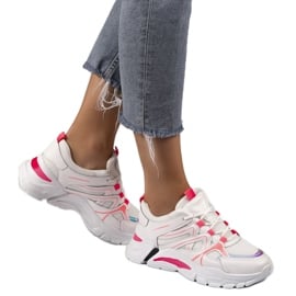 Białe sneakersy sportowe z różowymi wstawkami 1070 różowe 1