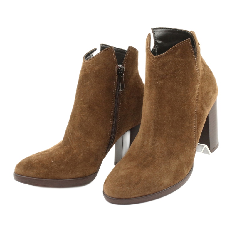 Gamis Skórzane Zamszowe botki na słupku 4018 brązowe 2