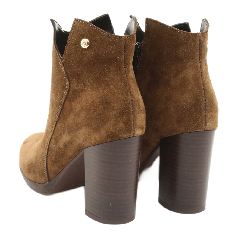 Gamis Skórzane Zamszowe botki na słupku 4018 brązowe 3