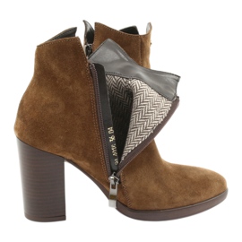 Gamis Skórzane Zamszowe botki na słupku 4018 brązowe 4