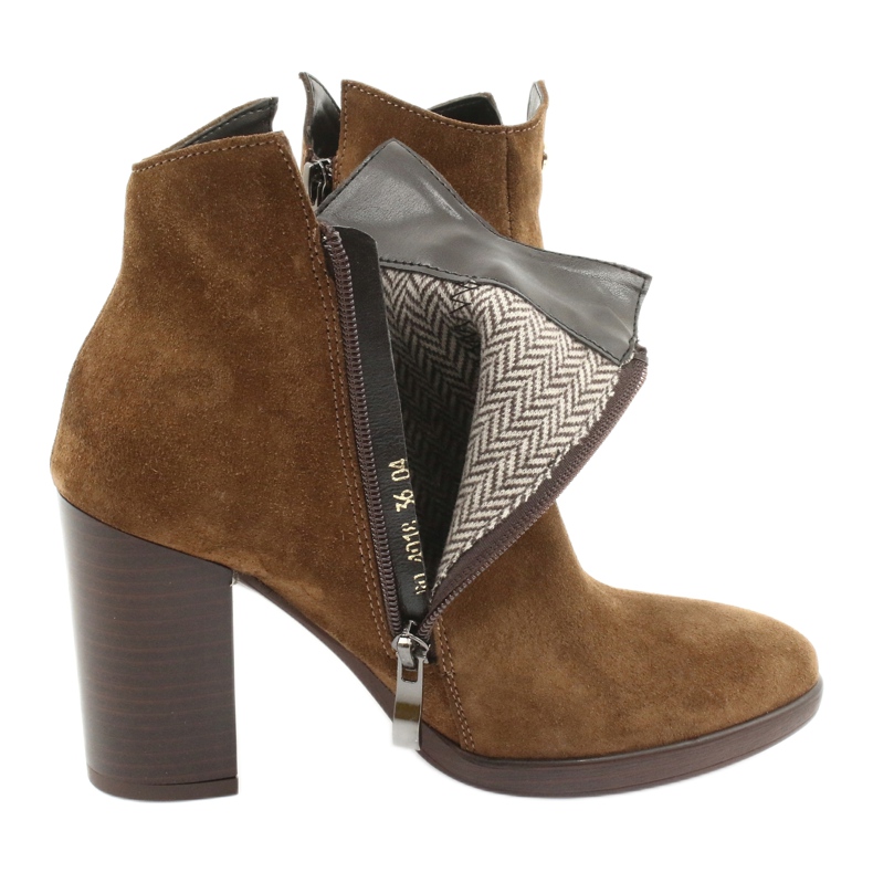 Gamis Skórzane Zamszowe botki na słupku 4018 brązowe 4