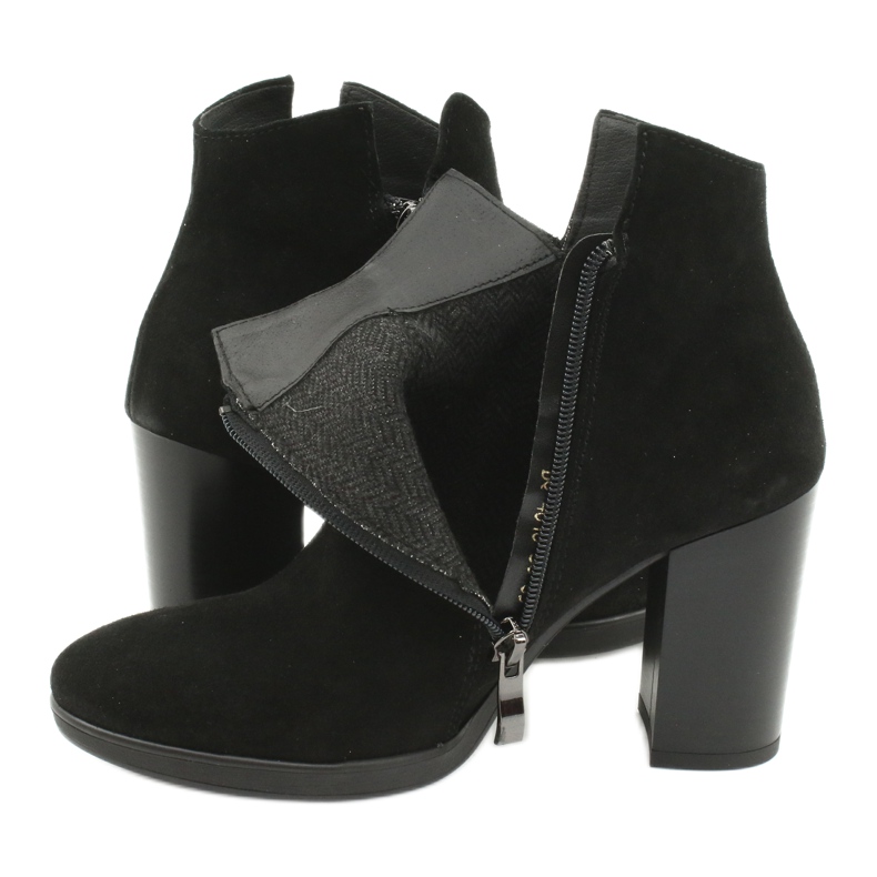 Gamis Skórzane Zamszowe botki na słupku 4018 czarne 4