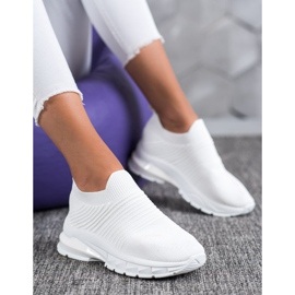 SHELOVET Wsuwane Tekstylne Sneakersy białe 4