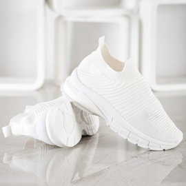 SHELOVET Wsuwane Tekstylne Sneakersy białe 6
