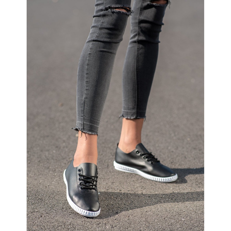 SHELOVET Czarne Trampki Z Eko Skóry 1