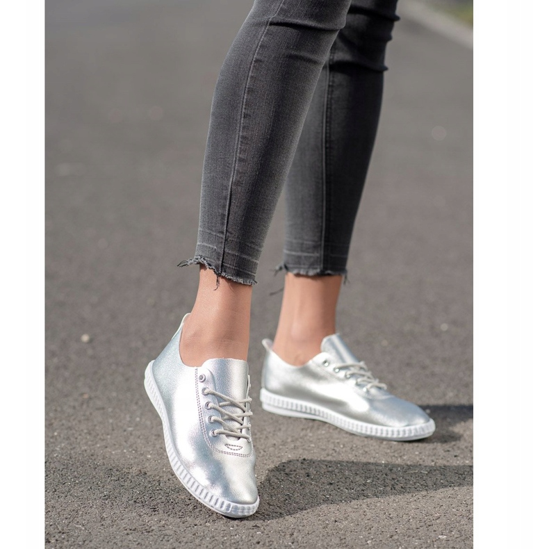 SHELOVET Srebrne Trampki Z Eko Skóry srebrny 1