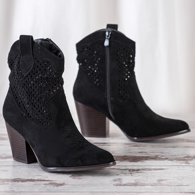 Erynn Czarne Ażurowe Kowbojki 1