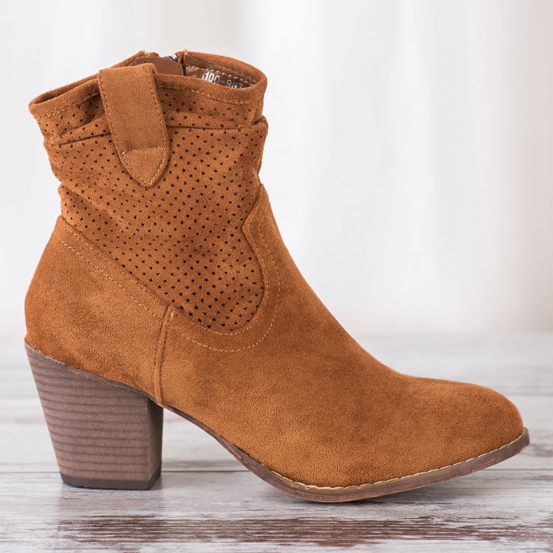 Bestelle Klasyczne Ażurowe Kowbojki brązowe 2