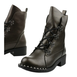 Brązowe botki damskie z ćwiekami Aqua 1