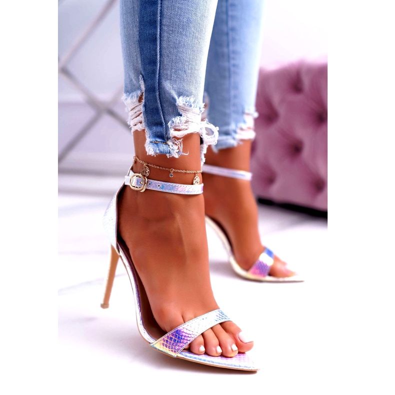 Sandały Damskie Na Szpilce Lu Boo Opalizujące Debbi białe różowe srebrny 1