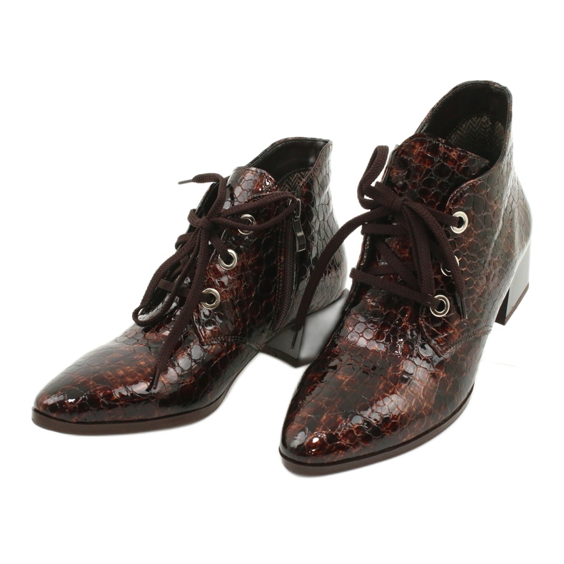 Gamis Botki wężowe lakierowane 4055 brązowe 2