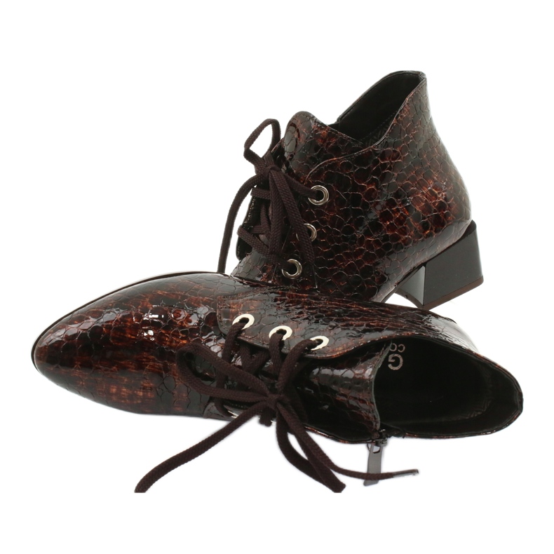 Gamis Botki wężowe lakierowane 4055 brązowe 4