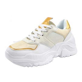 Białe sneakersy sportowe z złotymi wstawkami AB679 1