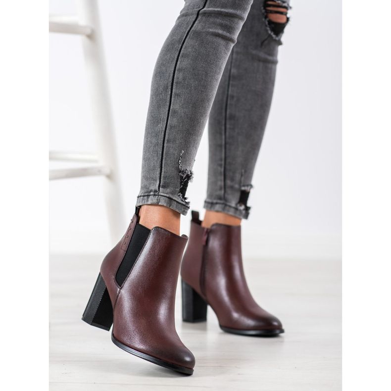 SHELOVET Botki Z Ozdobnym Obcasem brązowe 1