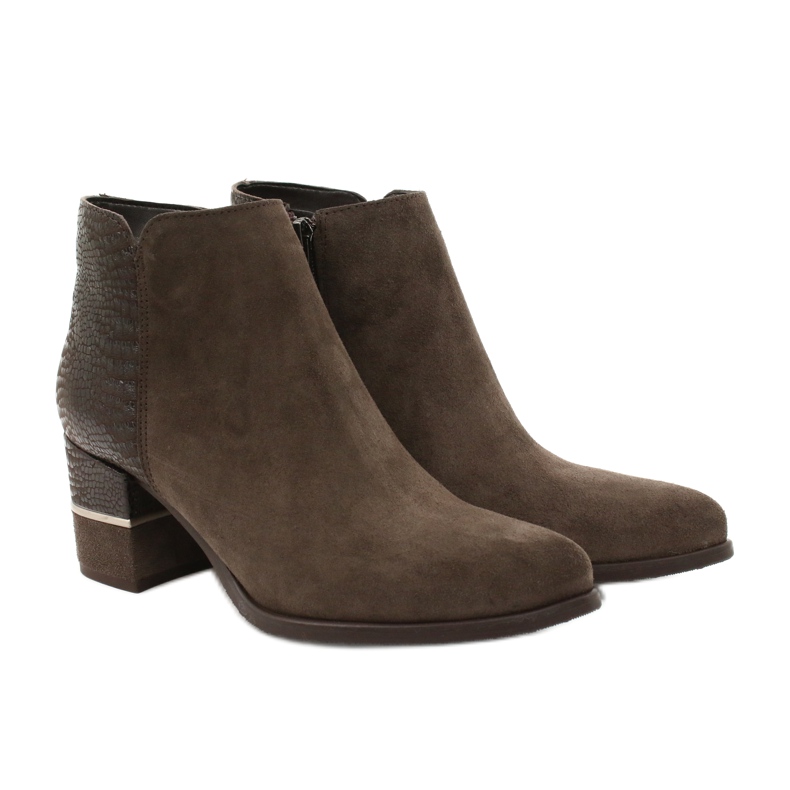 Gamis Damskie stylowe botki zamszowe  4005 brązowe 4