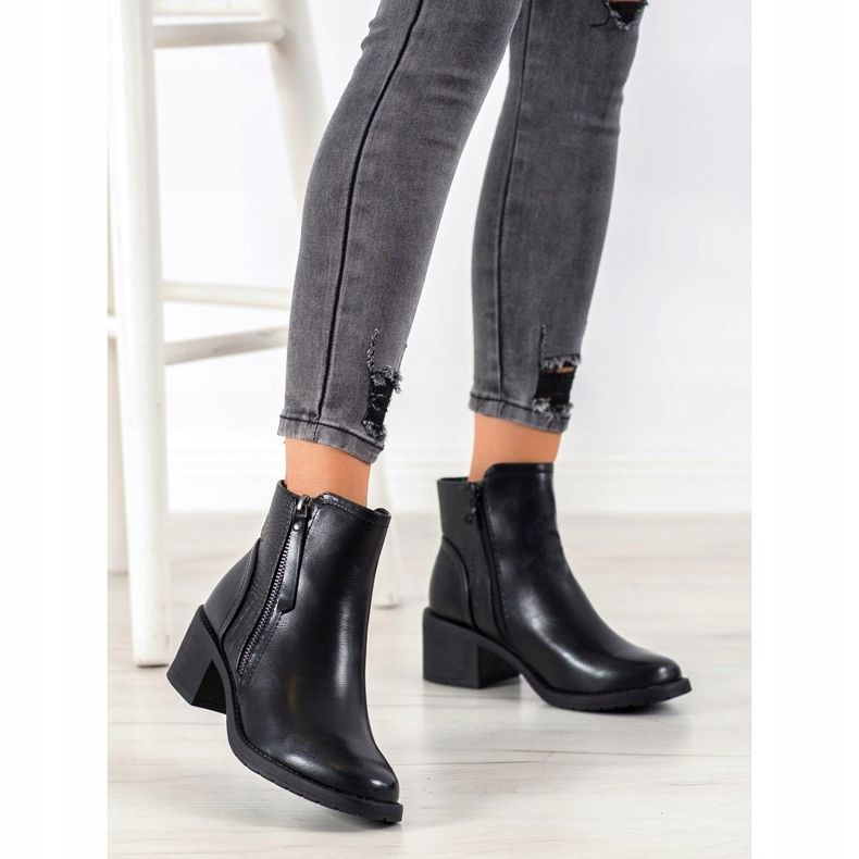 Small Swan Klasyczne Botki Z Suwakiem czarne 1