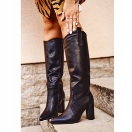 Kozaki Damskie Na Słupku Lico Czarne Forever 1