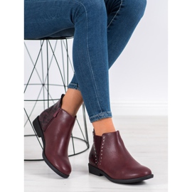 Small Swan Bordowe Botki Snake Print czerwone 1