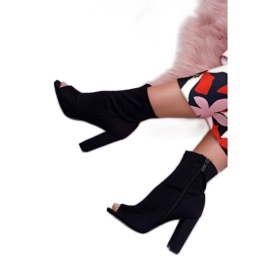 SEA Damskie Botki Na Słupku Lycra Odkryte Palce Czarne First 3