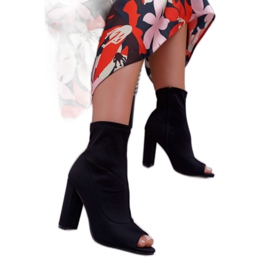 SEA Damskie Botki Na Słupku Lycra Odkryte Palce Czarne First 1