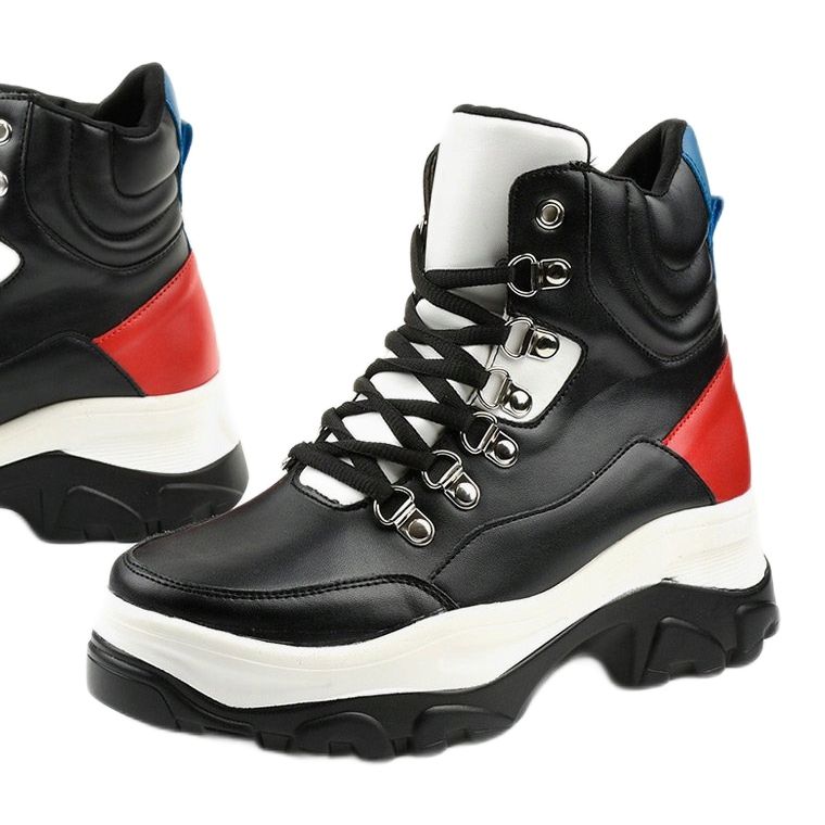 Czarne sneakersy traperki kolorowe Neamelira białe czerwone 1