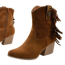 Brązowe zamszowe botki kowbojki Lamimeila 1