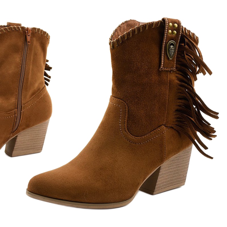 Brązowe zamszowe botki kowbojki Lamimeila 1