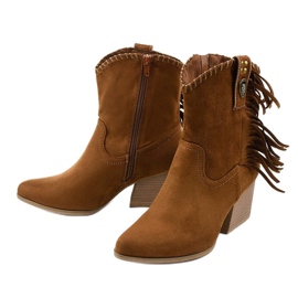 Brązowe zamszowe botki kowbojki Lamimeila 2