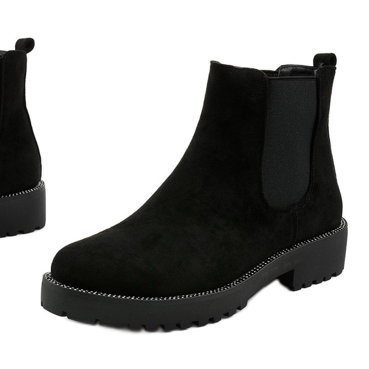 Czarne zamszowe płaskie botki Nahneva 1